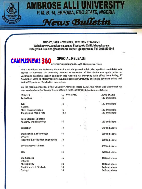 AAU Post UTME Form 2023/2024 Released