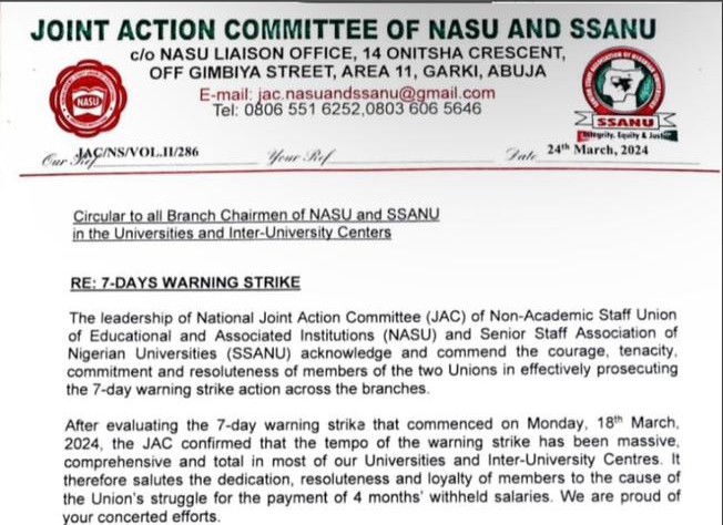 NASU, SSANU Calls off 7-Day Warning Strike