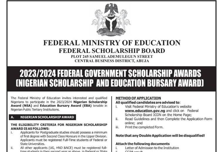 2023/2024 Federal Government Scholarship Awards and Bursary