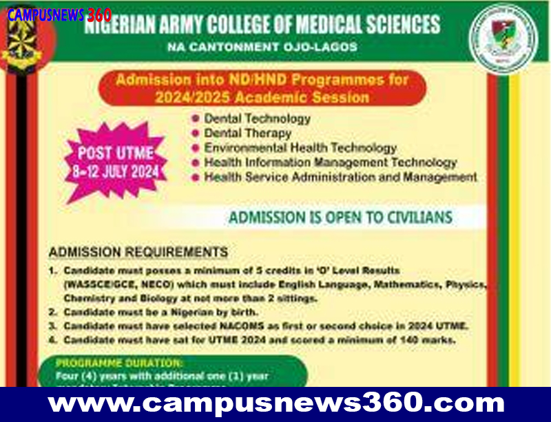 Nіgеrіаn Armу Cоllеgе оf Mеdісаl Science ND/HND Admissions 2024