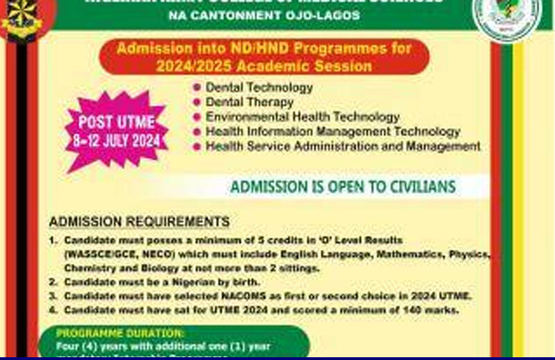 Nіgеrіаn Armу Cоllеgе оf Mеdісаl Science ND/HND Admissions 2024