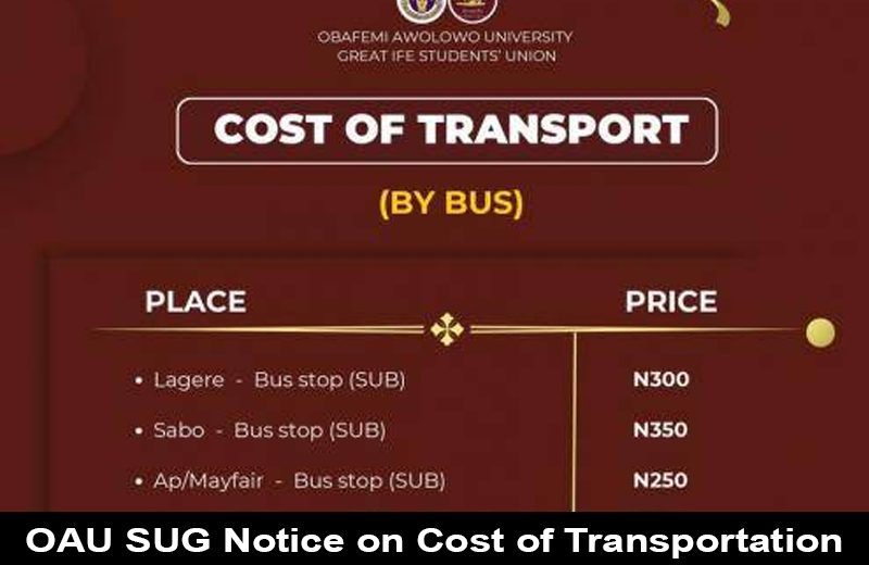 OAU SUG Notice on Cost of Transportation Within Campus