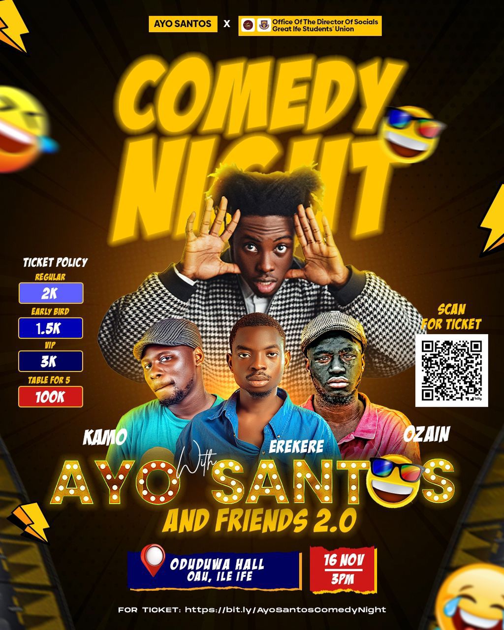 OAU Comedy Night: Ayo Santos, Ozain, Kamo, Erekere Lights Up Ife